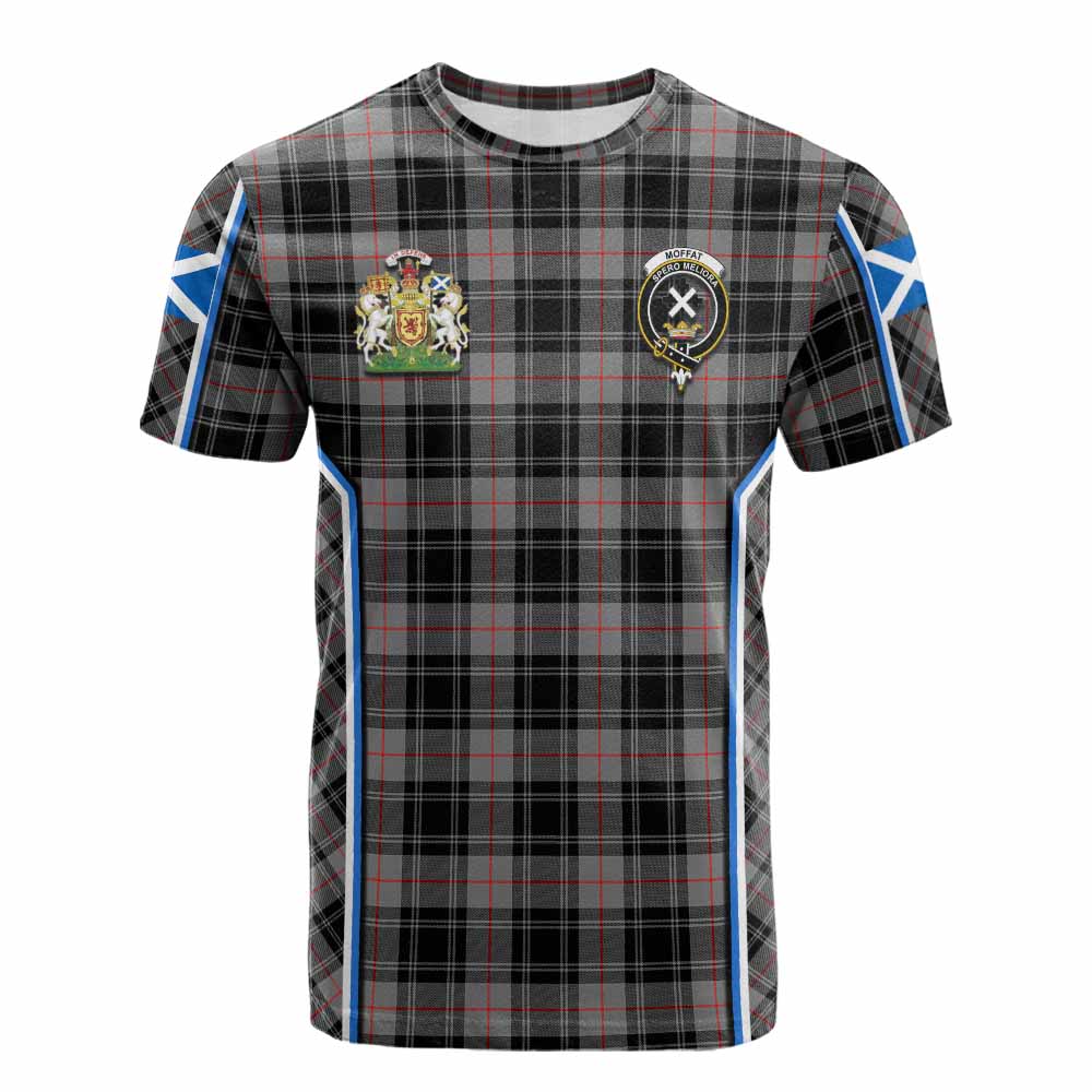 Moffat Tartan Crest Cotton T-shirt Scotland Coat of Arm Flag Style - Tartan Vibes Clothing