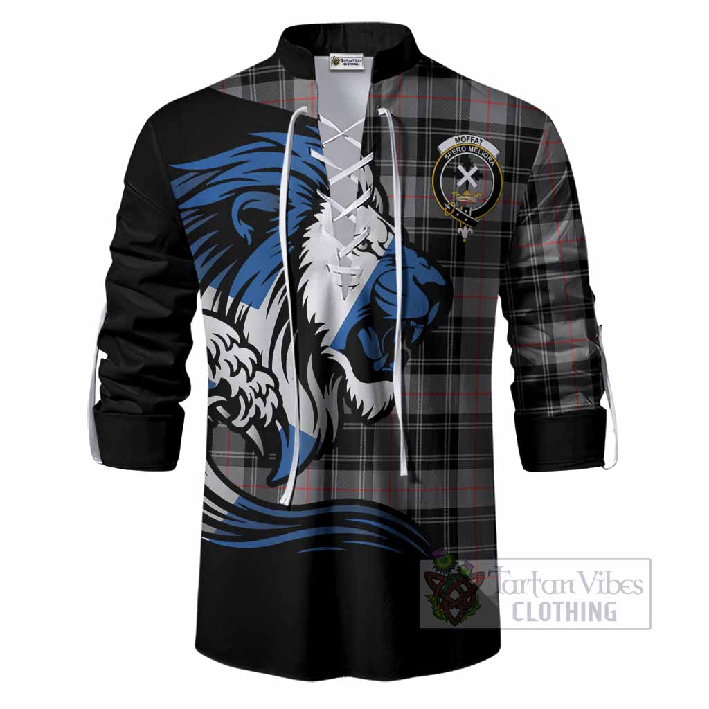 Moffat Tartan Crest Ghillie Shirt Scottish Golden Lions Wave Flow