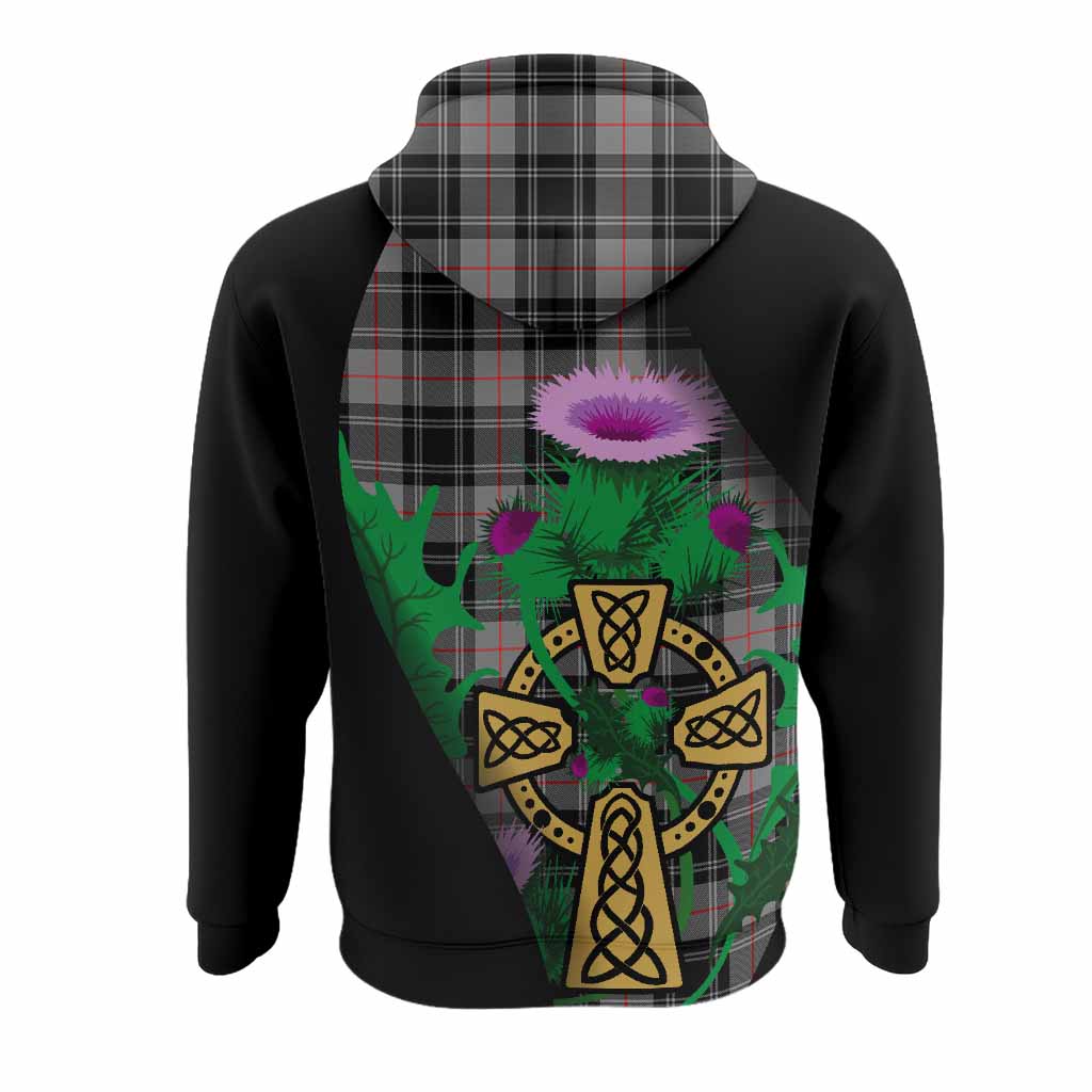Moffat Tartan Crest Hoodie Celtic Cross Thistle Flowers