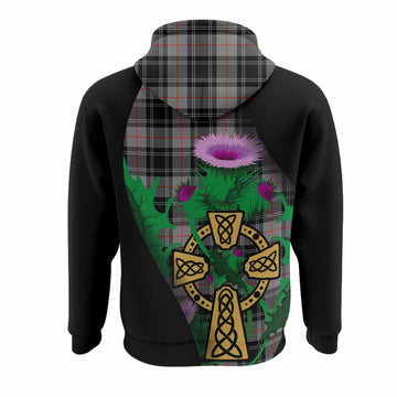Moffat Tartan Crest Hoodie Celtic Cross Thistle Flowers
