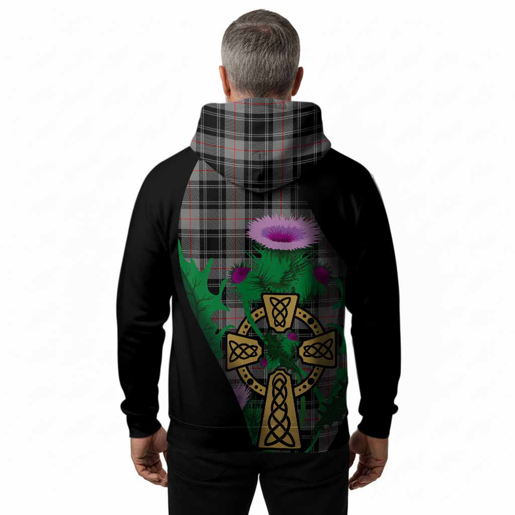 Moffat Tartan Crest Hoodie Celtic Cross Thistle Flowers