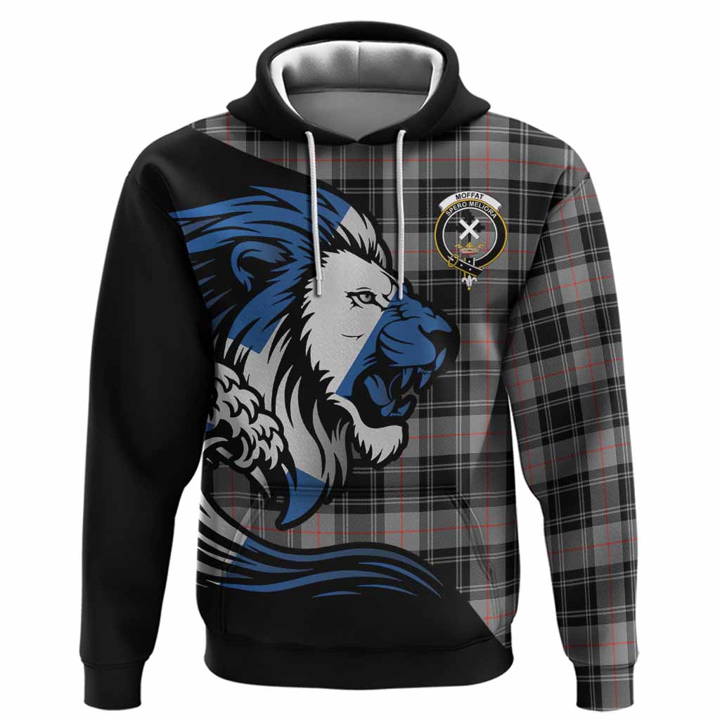 Moffat Tartan Crest Hoodie Scottish Golden Lions Wave Flow