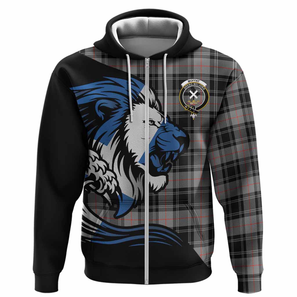 Moffat Tartan Crest Hoodie Scottish Golden Lions Wave Flow
