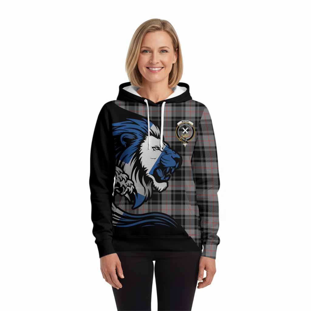 Moffat Tartan Crest Hoodie Scottish Golden Lions Wave Flow