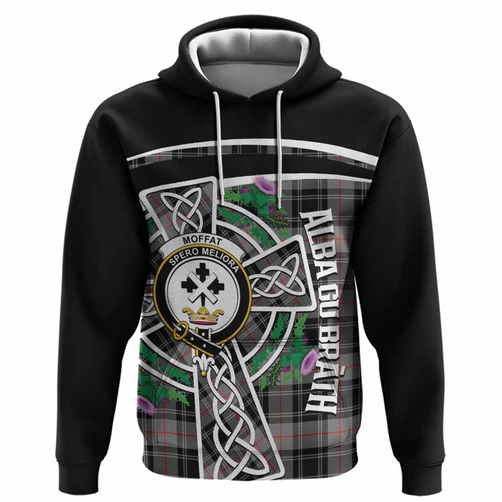 Moffat Tartan Crest Hoodie Scottish Thistle Celtic Cross Alba Gu Brath