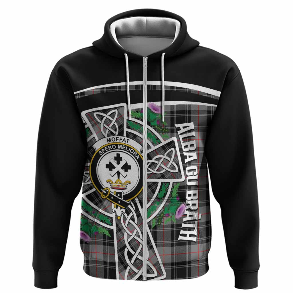 Moffat Tartan Crest Hoodie Scottish Thistle Celtic Cross Alba Gu Brath