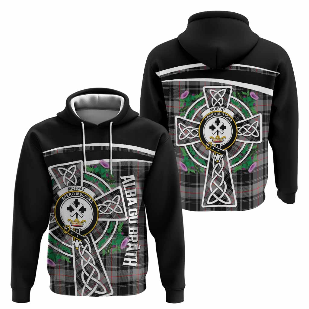 Moffat Tartan Crest Hoodie Scottish Thistle Celtic Cross Alba Gu Brath
