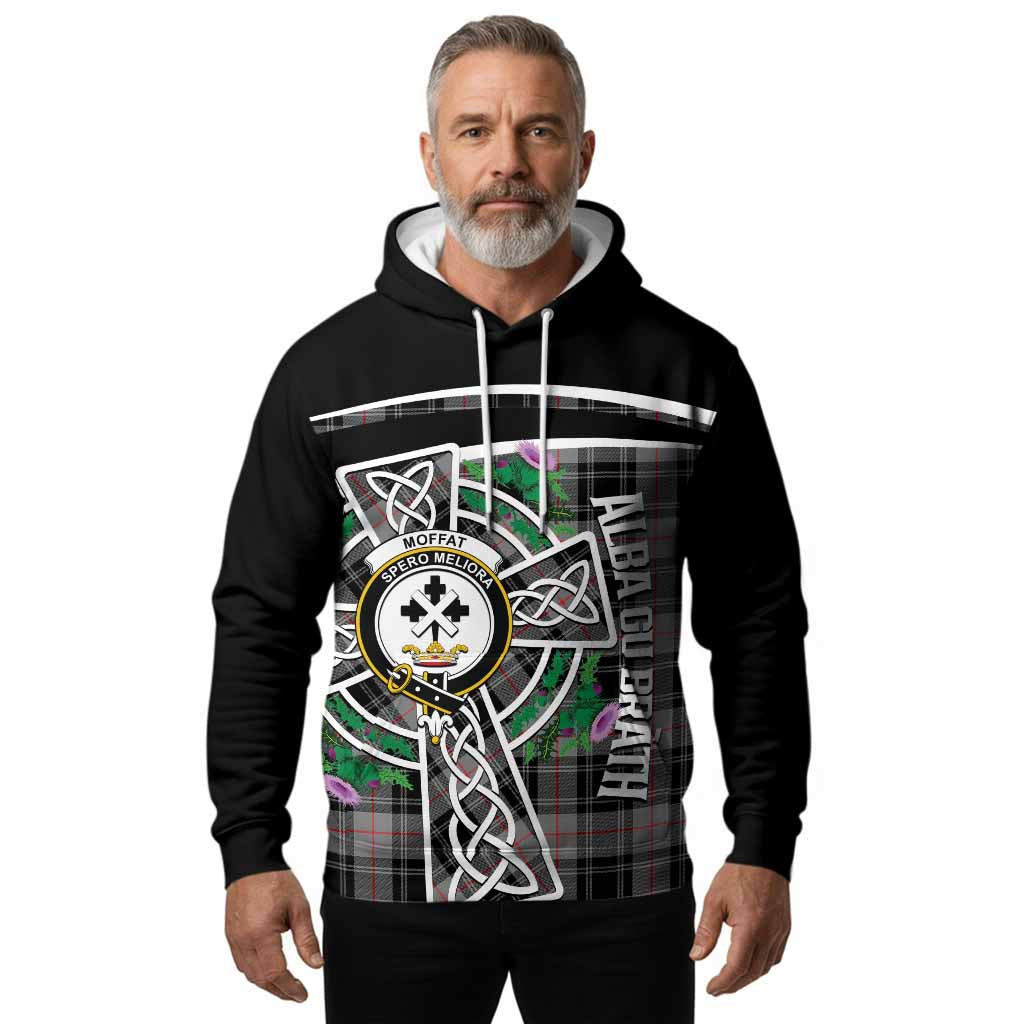 Moffat Tartan Crest Hoodie Scottish Thistle Celtic Cross Alba Gu Brath