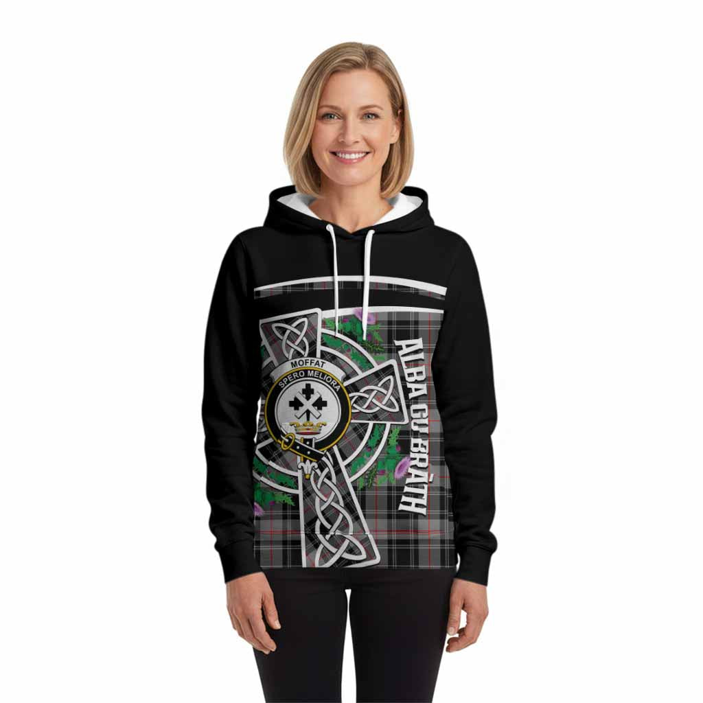 Moffat Tartan Crest Hoodie Scottish Thistle Celtic Cross Alba Gu Brath