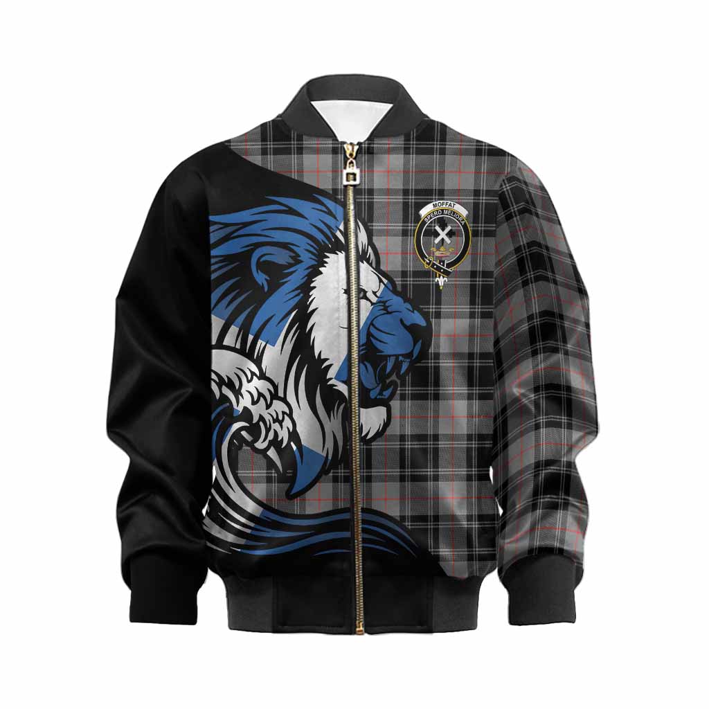 Moffat Tartan Crest Kid Bomber Jacket Scottish Golden Lions Wave Flow
