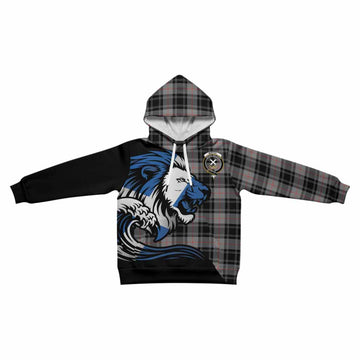 Moffat Tartan Crest Kid Hoodie Scottish Golden Lions Wave Flow