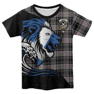 Moffat Tartan Crest Kid T-shirt Scottish Golden Lions Wave Flow