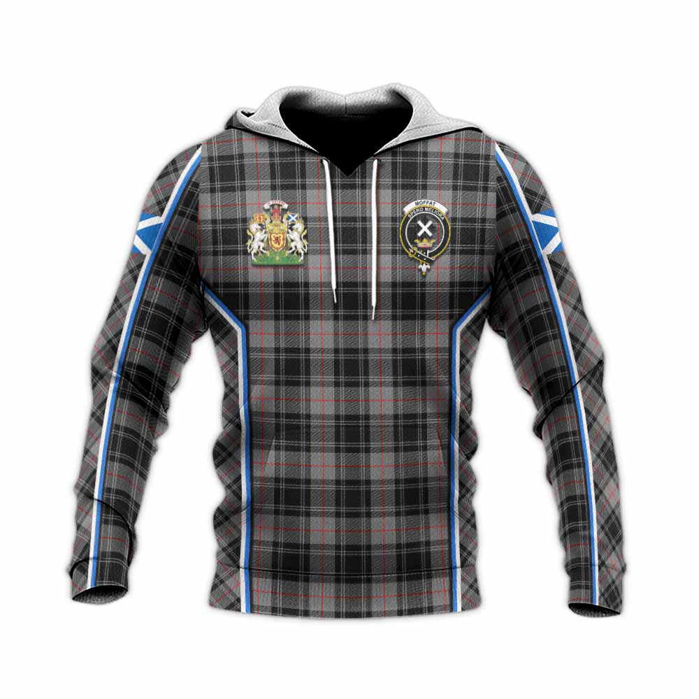 Moffat Tartan Crest Knitted Hoodie Scotland Coat of Arm Flag Style - Tartan Vibes Clothing