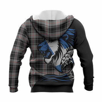Moffat Tartan Crest Knitted Hoodie Scottish Golden Lions Wave Flow
