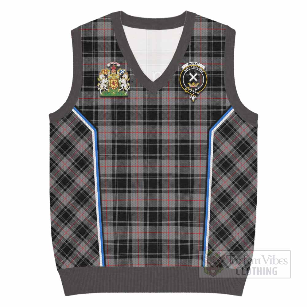 Moffat Tartan Crest Knitted V-Neck Vest Scotland Coat of Arm Flag Style - Tartan Vibes Clothing