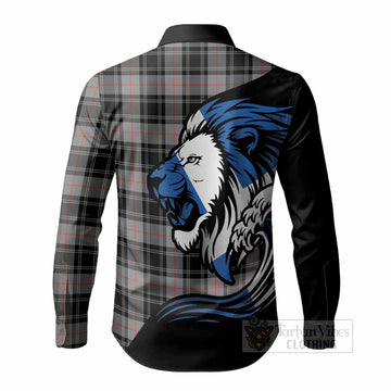 Moffat Tartan Crest Long Sleeve Button Shirts Scottish Golden Lions Wave Flow