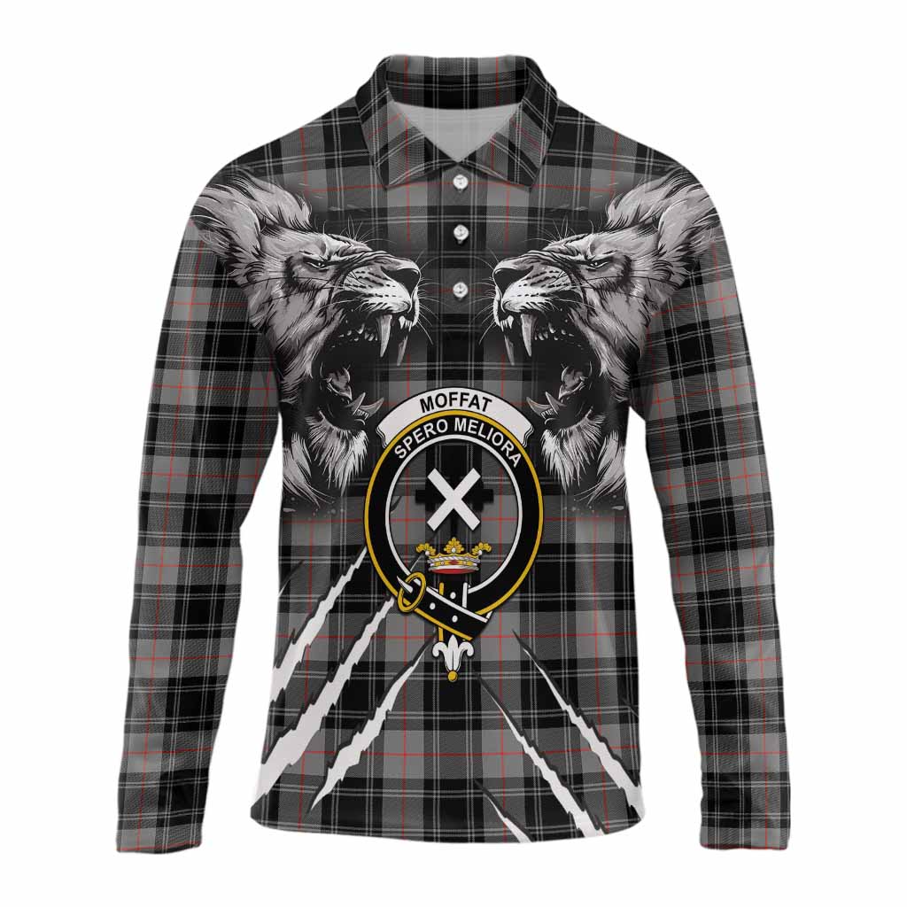 Moffat Tartan Crest Long Sleeve Polo Shirt Ferocious Lion Style