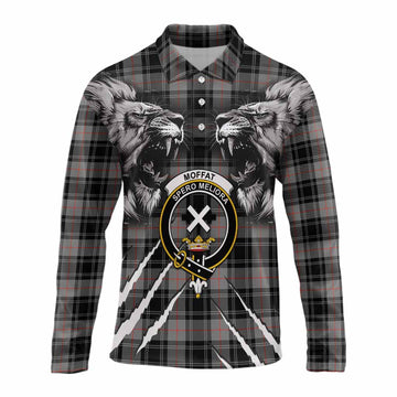 Moffat Tartan Crest Long Sleeve Polo Shirt Ferocious Lion Style