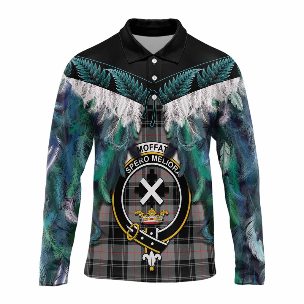 Moffat Tartan Crest Long Sleeve Polo Shirt New Zealand Maori Korowai Cloak
