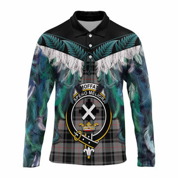 Moffat Tartan Crest Long Sleeve Polo Shirt New Zealand Maori Korowai Cloak