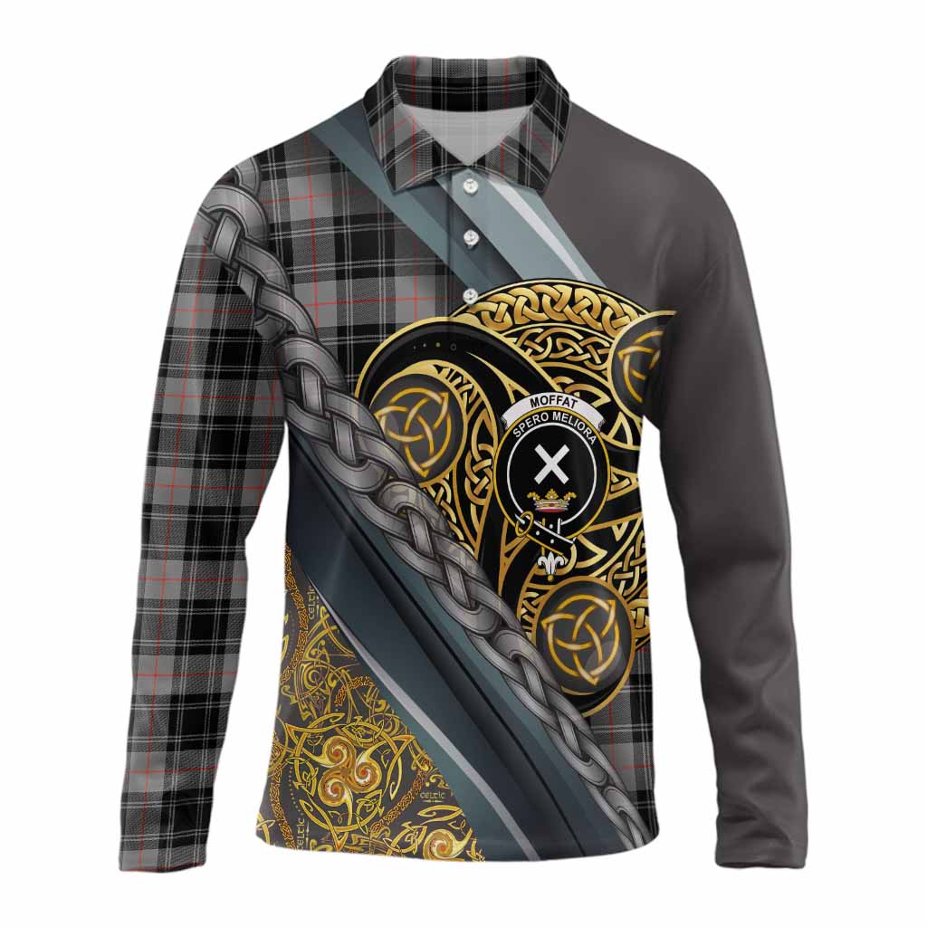 Moffat Tartan Crest Long Sleeve Polo Shirt Scottish Triskele Celtic