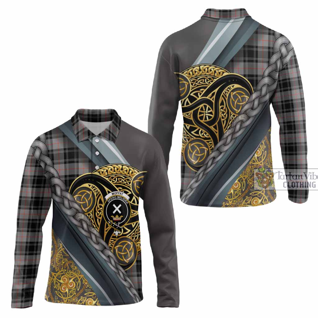 Moffat Tartan Crest Long Sleeve Polo Shirt Scottish Triskele Celtic