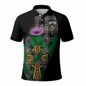 Moffat Tartan Crest Polo Shirt Celtic Cross Thistle Flowers