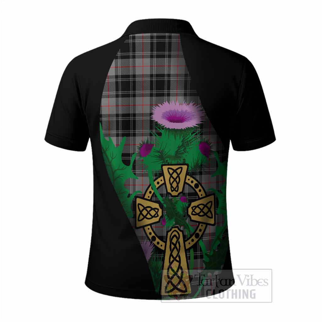 Moffat Tartan Crest Polo Shirt Celtic Cross Thistle Flowers
