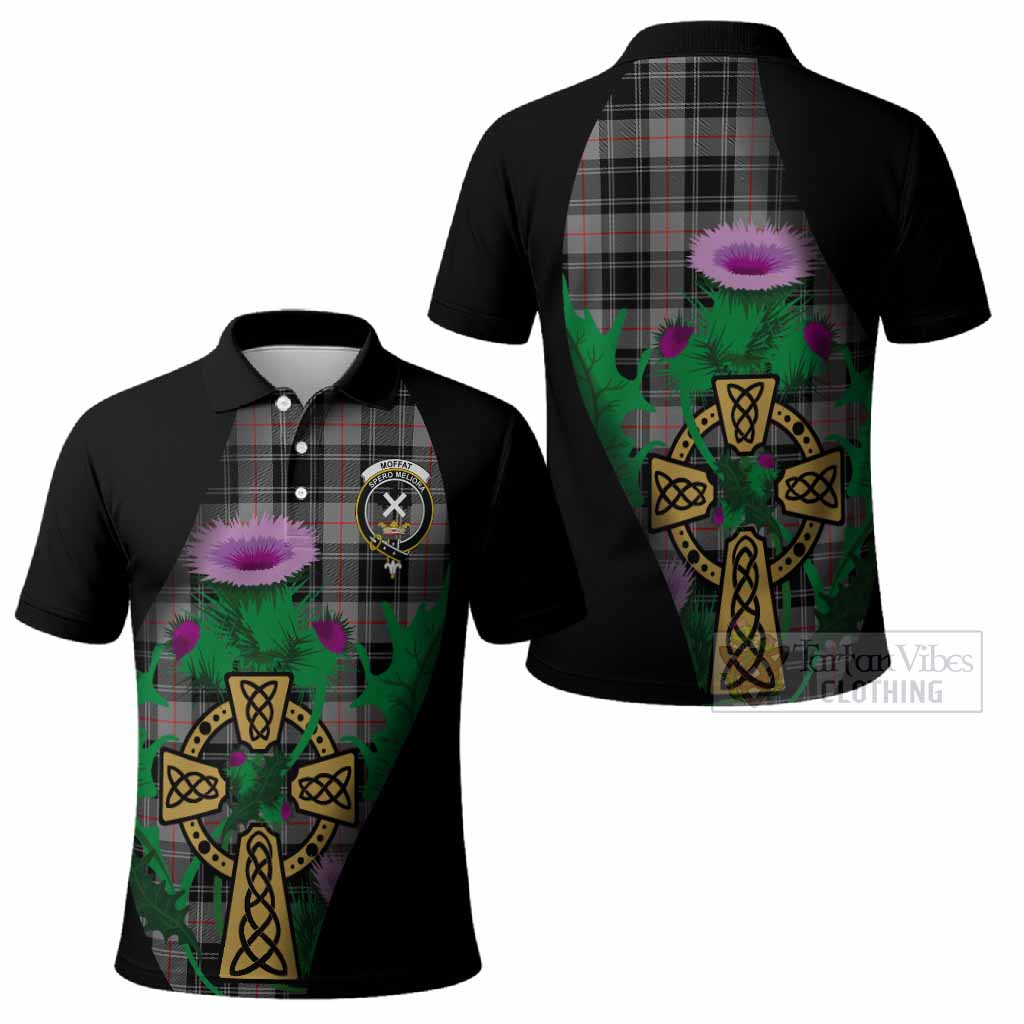 Moffat Tartan Crest Polo Shirt Celtic Cross Thistle Flowers
