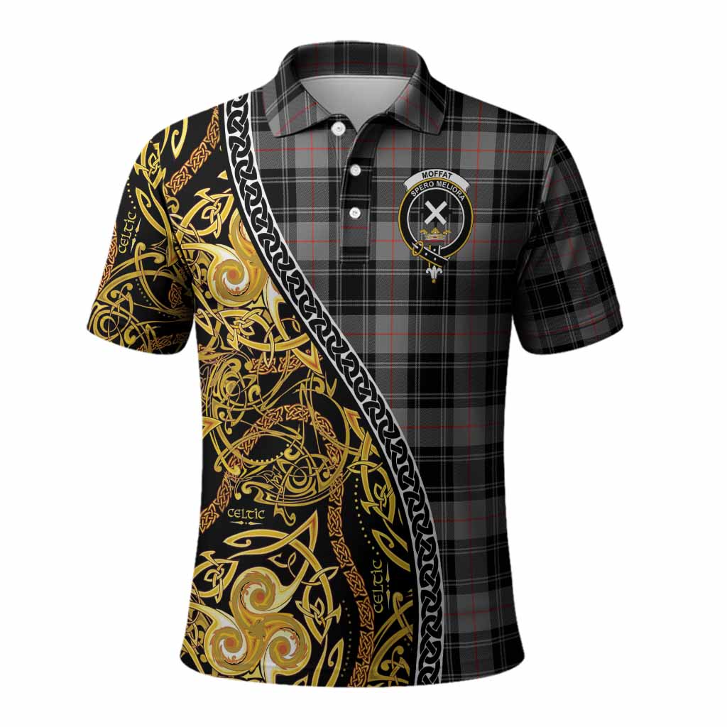 Moffat Tartan Crest Polo Shirt Celtic Knot and Triple Trickle Spiral Symbols