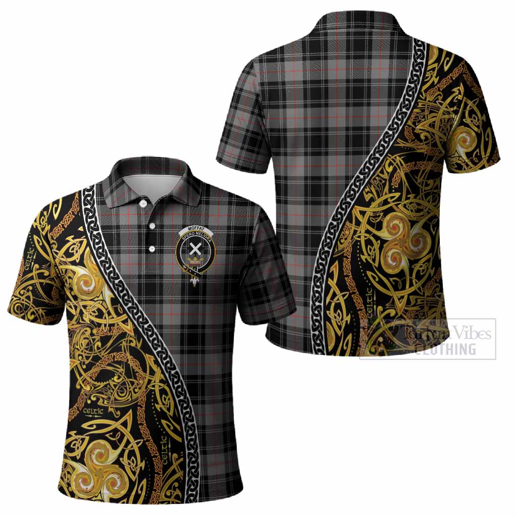 Moffat Tartan Crest Polo Shirt Celtic Knot and Triple Trickle Spiral Symbols