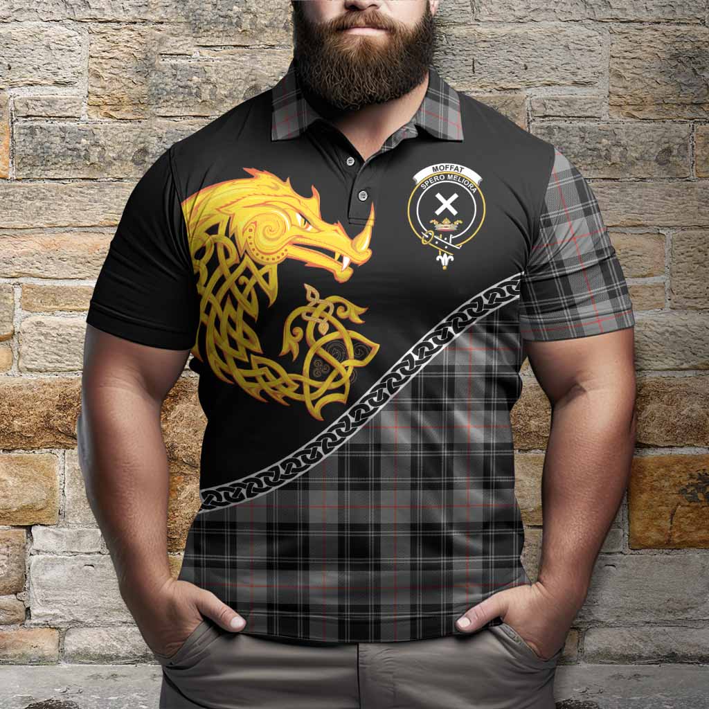 Moffat Tartan Crest Polo Shirt Legendary Dragon Knot Half Style