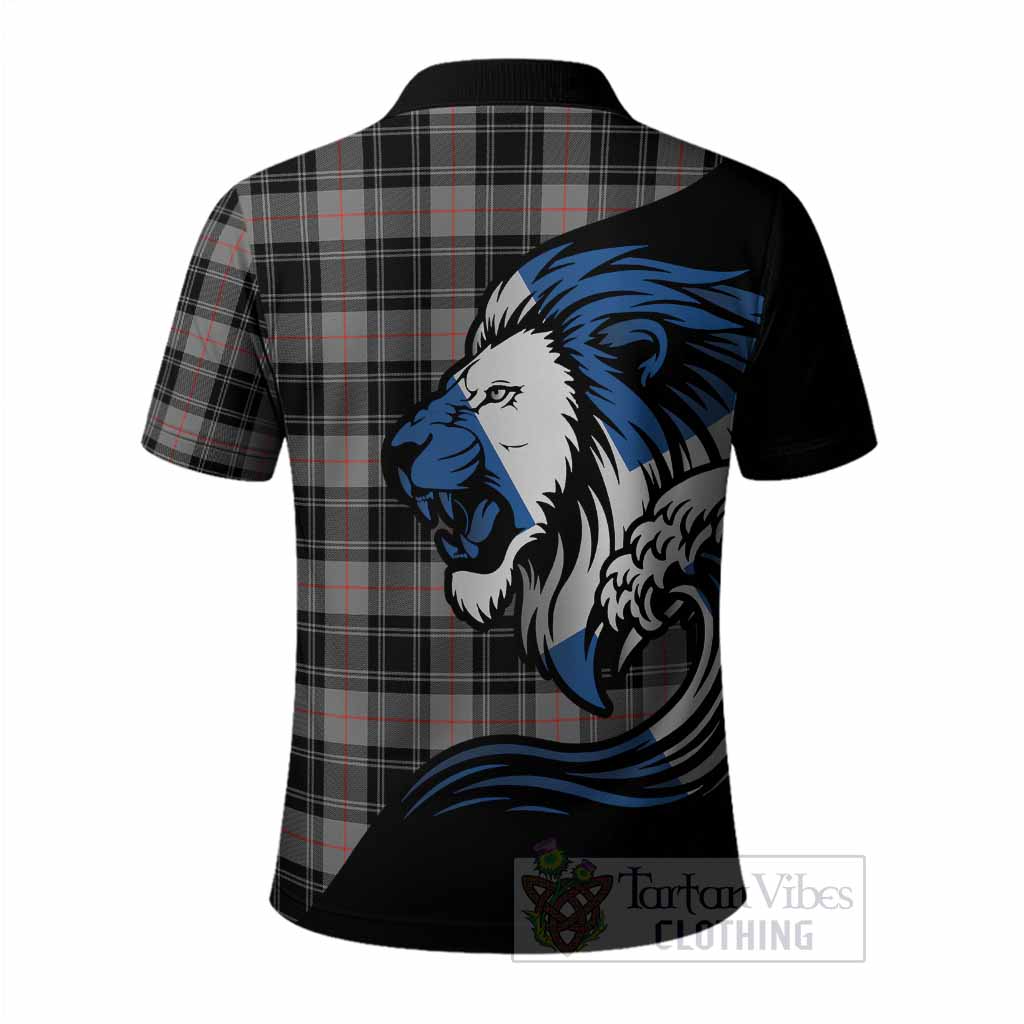 Moffat Tartan Crest Polo Shirt Scottish Golden Lions Wave Flow