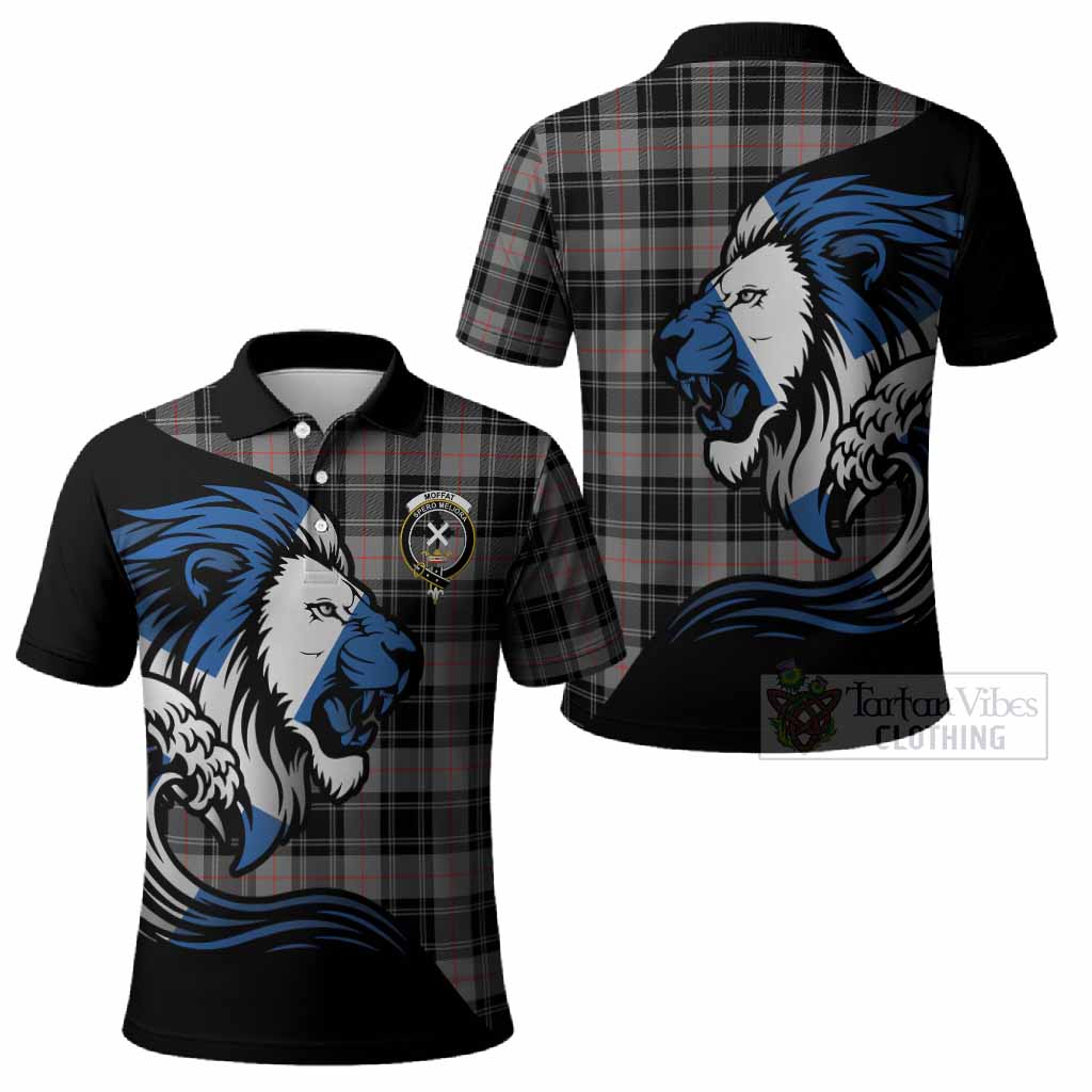 Moffat Tartan Crest Polo Shirt Scottish Golden Lions Wave Flow