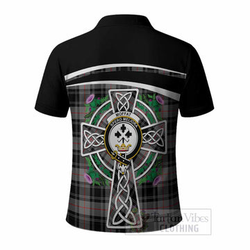 Moffat Tartan Crest Polo Shirt Scottish Thistle Celtic Cross Alba Gu Brath