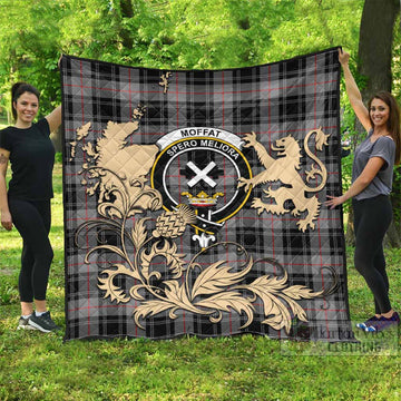 Moffat Tartan Crest Premium Quilt with Scottish Iconic Symbols 