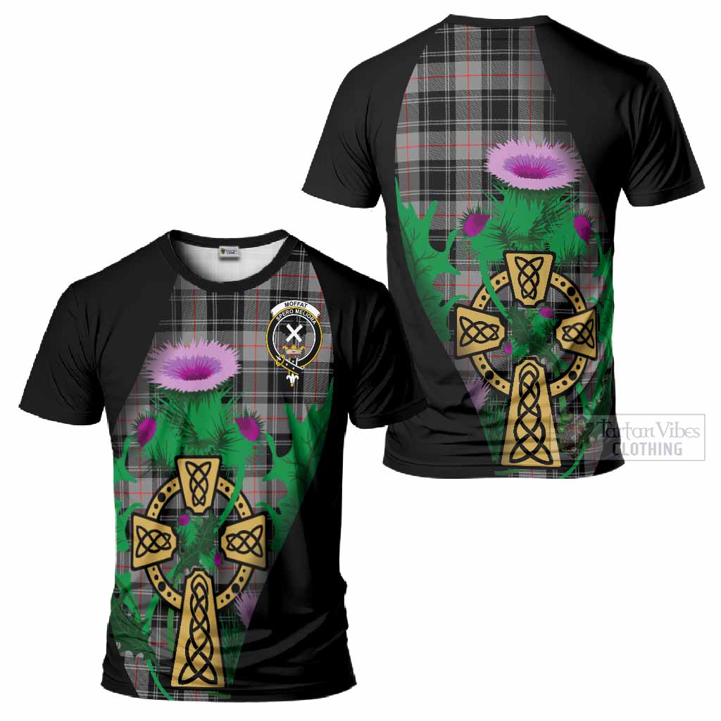 Moffat Tartan Crest T-Shirt Celtic Cross Thistle Flowers