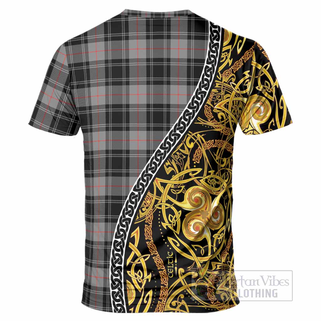 Moffat Tartan Crest T-Shirt Celtic Knot and Triple Trickle Spiral Symbols