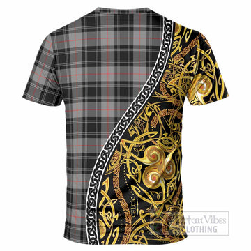 Moffat Tartan Crest T-Shirt Celtic Knot and Triple Trickle Spiral Symbols