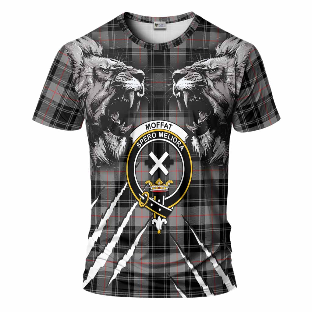 Moffat Tartan Crest T-Shirt Ferocious Lion Style