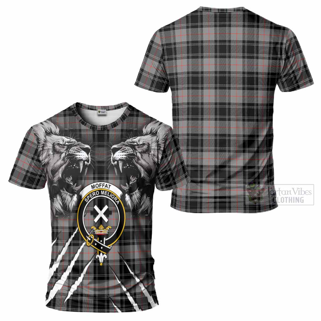 Moffat Tartan Crest T-Shirt Ferocious Lion Style