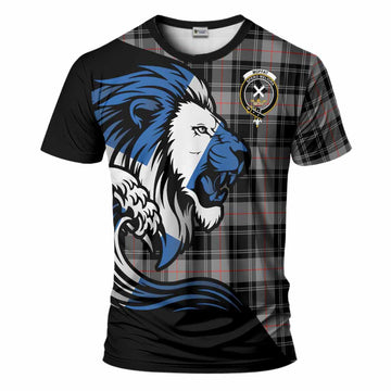 Moffat Tartan Crest T-Shirt Scottish Golden Lions Wave Flow