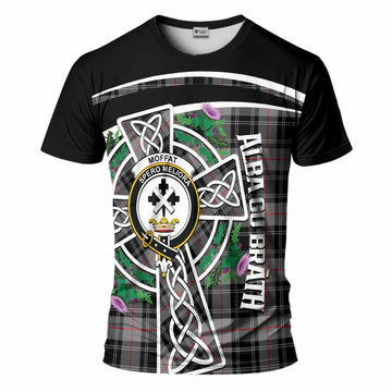 Moffat Tartan Crest T-Shirt Scottish Thistle Celtic Cross Alba Gu Brath