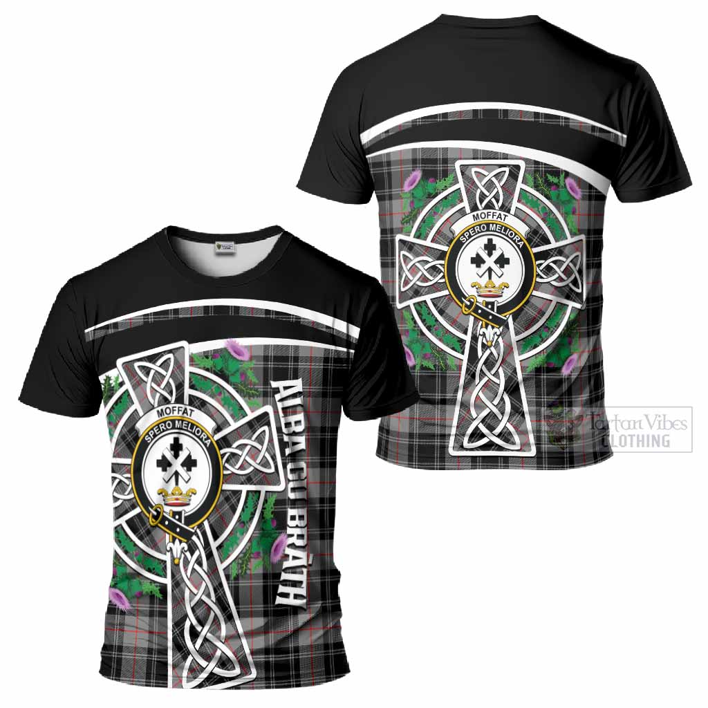 Moffat Tartan Crest T-Shirt Scottish Thistle Celtic Cross Alba Gu Brath