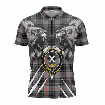 Moffat Tartan Crest Zipper Polo Shirt Ferocious Lion Style