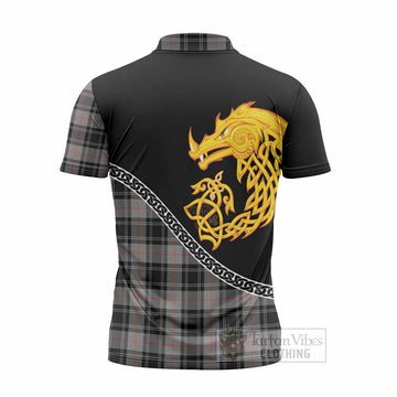 Moffat Tartan Crest Zipper Polo Shirt Legendary Dragon Knot Half Style