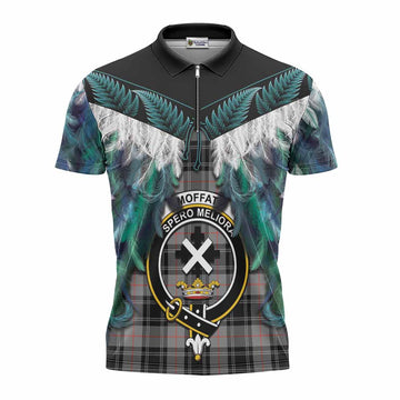 Moffat Tartan Crest Zipper Polo Shirt New Zealand Maori Korowai Cloak