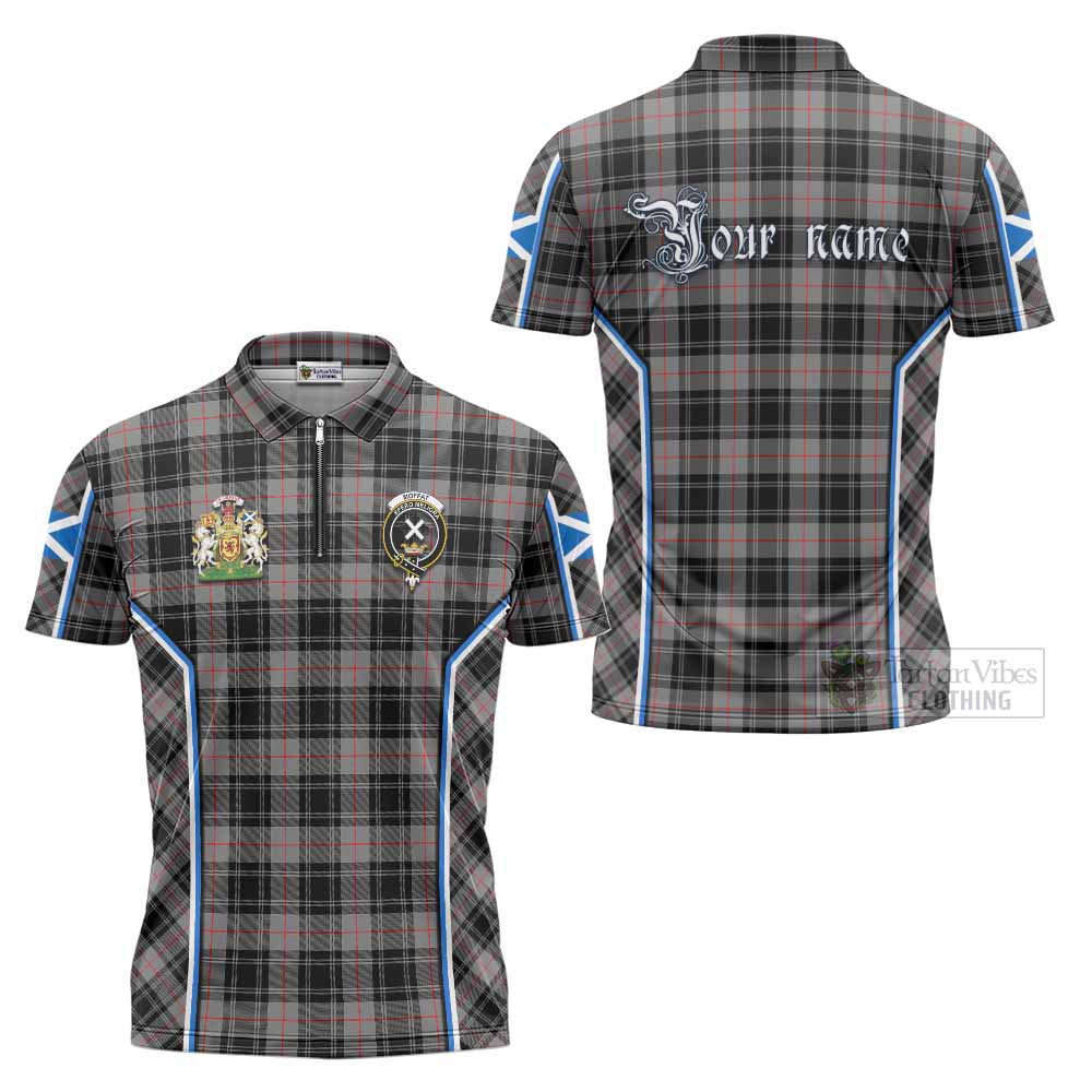 Moffat Tartan Crest Zipper Polo Shirt Scotland Coat of Arm Flag Style - Tartan Vibes Clothing