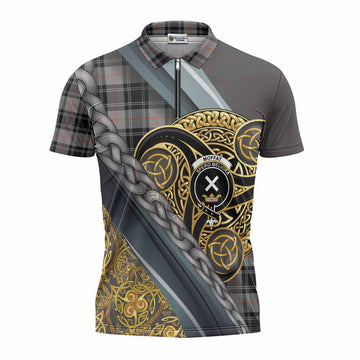 Moffat Tartan Crest Zipper Polo Shirt Scottish Triskele Celtic