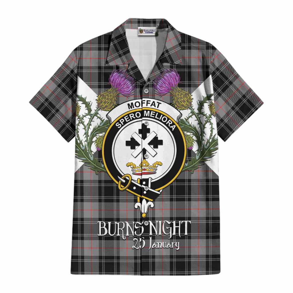 Moffat Tartan Family Crest Cotton Hawaiian Shirt Scottish Burns Night Thistle Floral